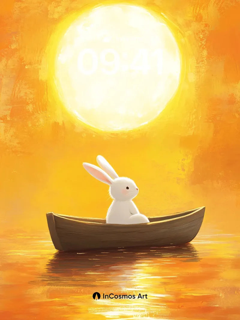 Golden Hush Wallpaper with Moonlit Rabbit