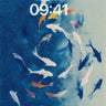 Swirling Koi Fish Wallpaper in Deep Ocean Blue wallpaper for iPhone, iPad & Mac