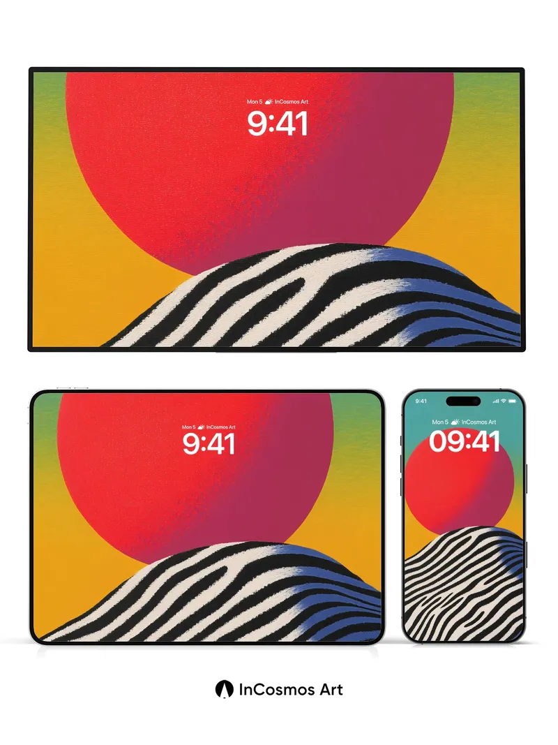 Surreal Zebra Ridge Wallpaper with Sunset Orb