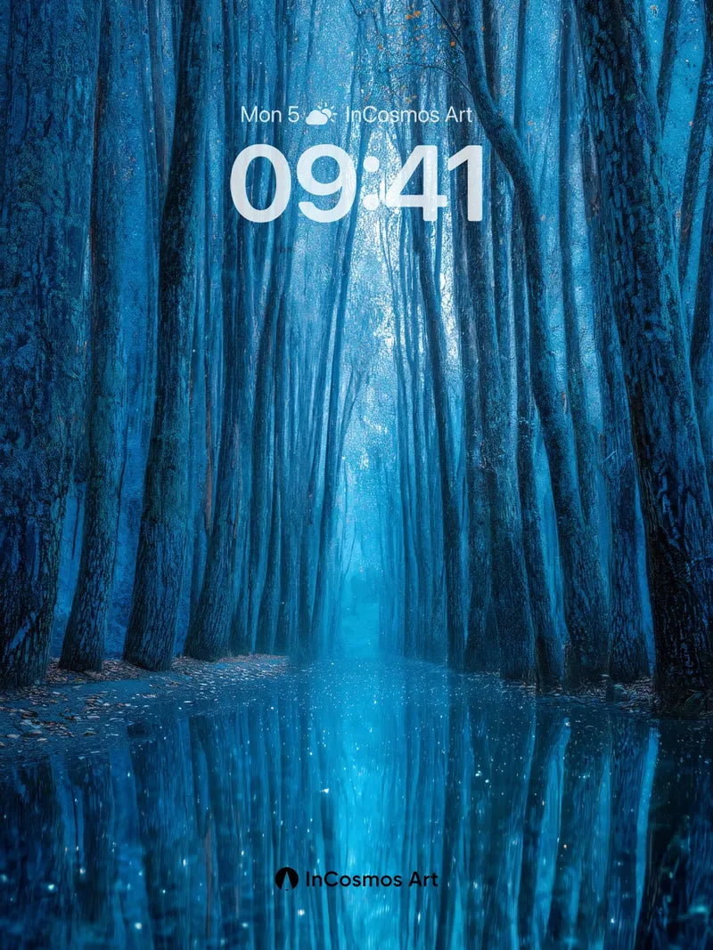 Luminous Forest Wallpaper with Starlight Reflections