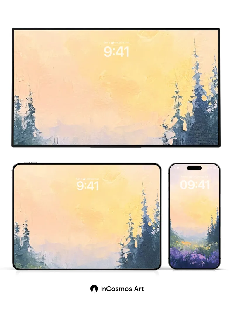 Golden Hush Wallpaper with Lavender Forest