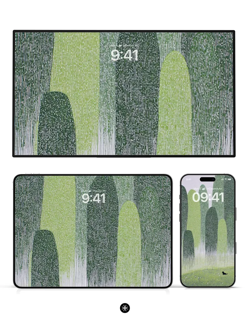 Serene Forest Rainfall Wallpaper with Solitary Cat