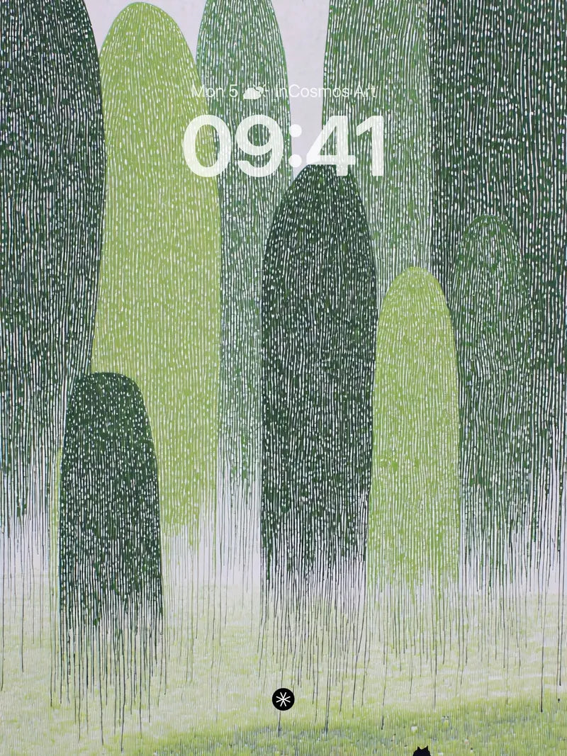 Serene Forest Rainfall Wallpaper with Solitary Cat