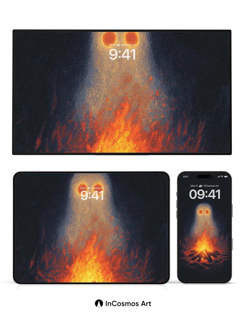 Ethereal Ember Wallpaper with Ghostly Eyes