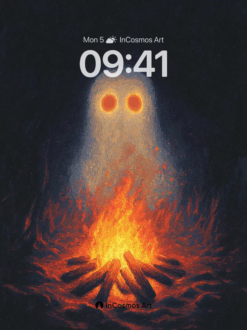 Ethereal Ember Wallpaper with Ghostly Eyes