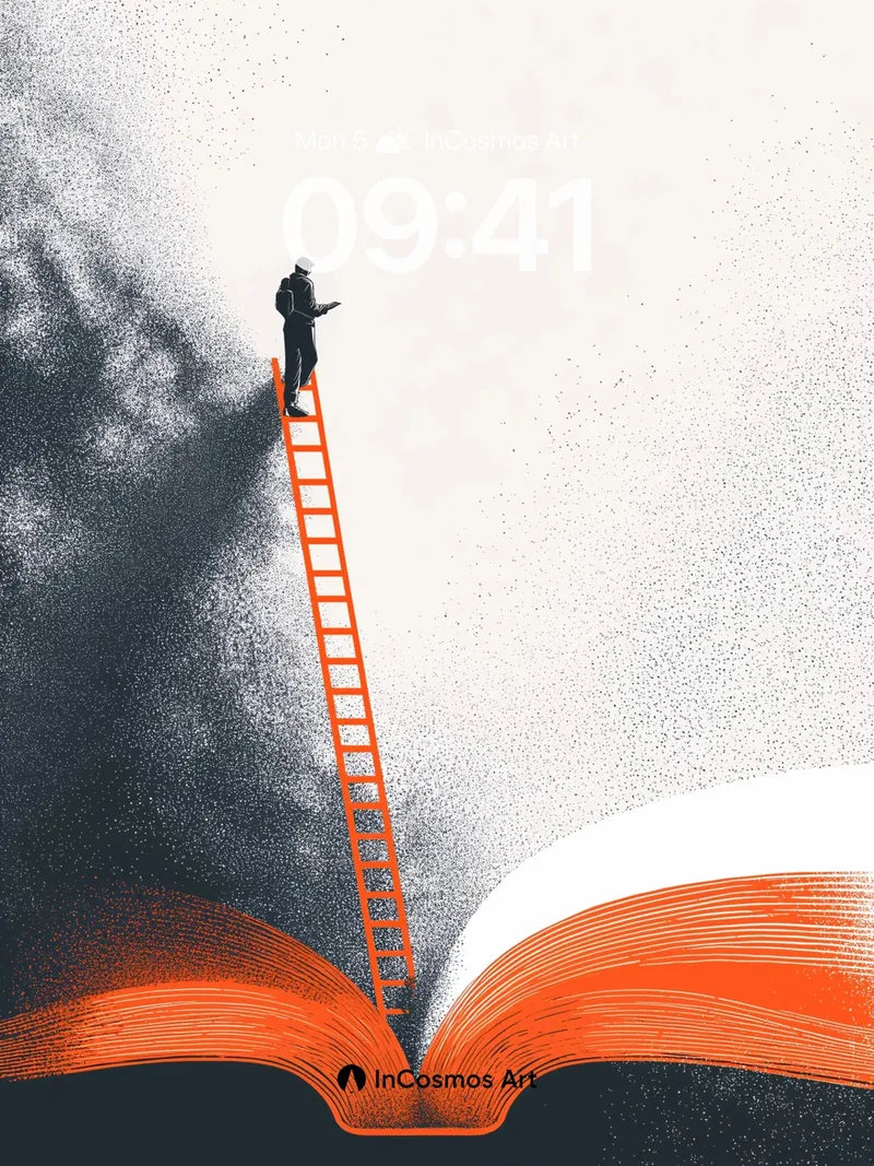 Ascendant Ladder Wallpaper with Floating Pages wallpaper for iPhone, iPad & Mac