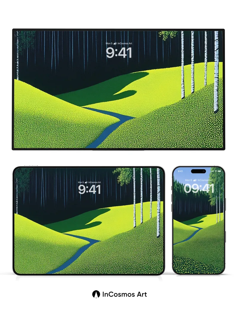 Whispering Green Wallpaper with Birch Sentinels