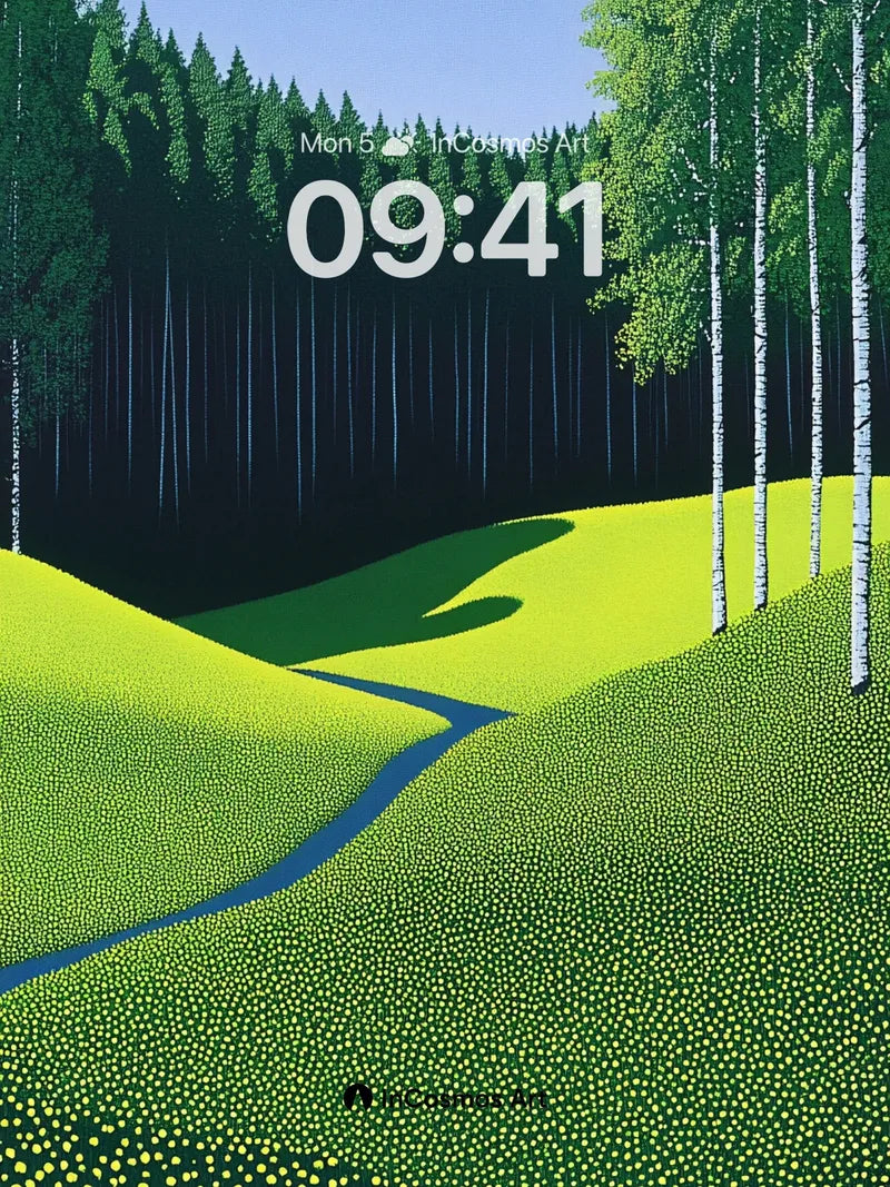 Whispering Green Wallpaper with Birch Sentinels