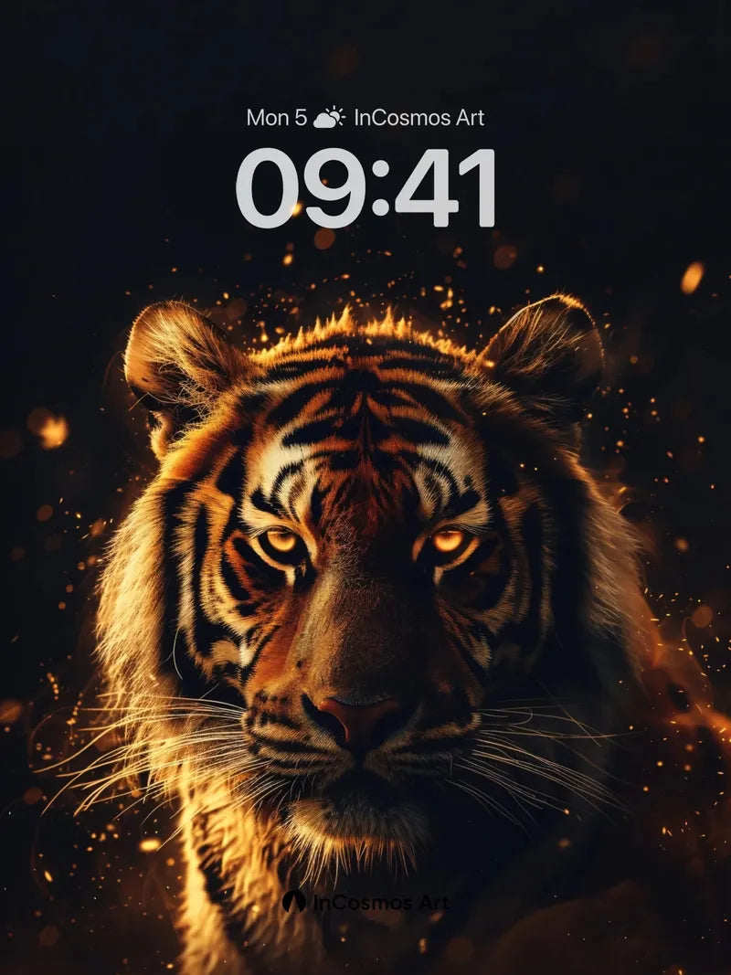 Golden Ember Tiger Wallpaper with Cosmic Dust