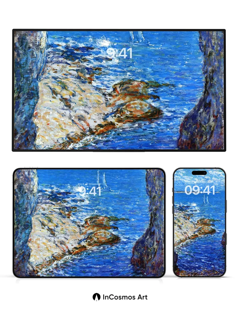 Azure Passage Wallpaper with Monet's Brushstroke