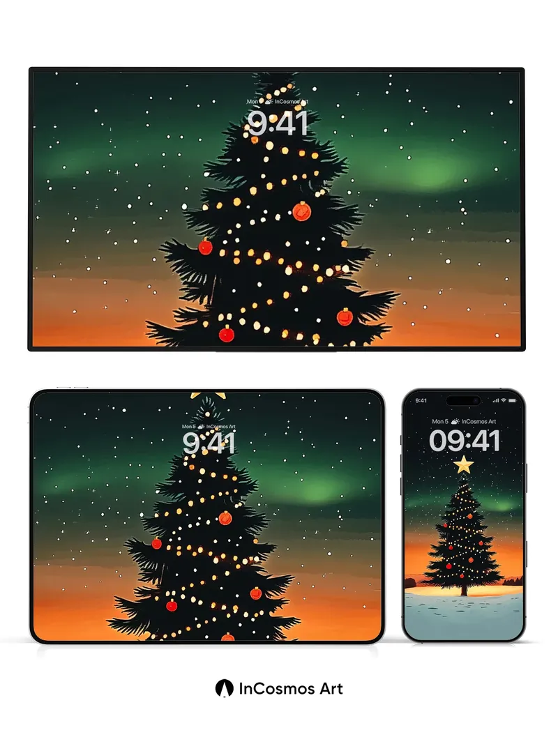 Starry Solitude Wallpaper with Northern Light Glow