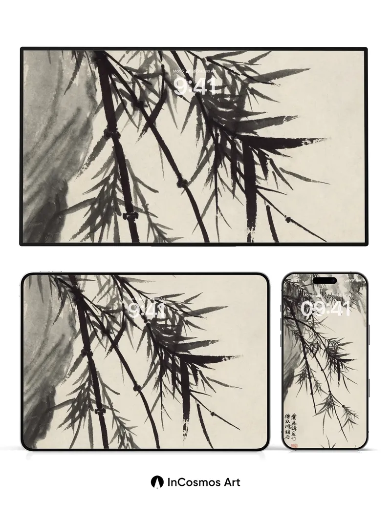 Serenity in Ink Wallpaper with Bamboo Whispers