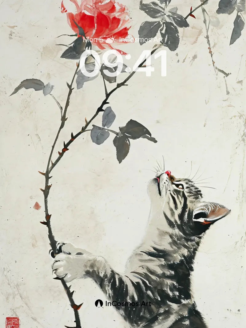 Whiskered Reverie Wallpaper with Ink Bloom wallpaper for iPhone, iPad & Mac