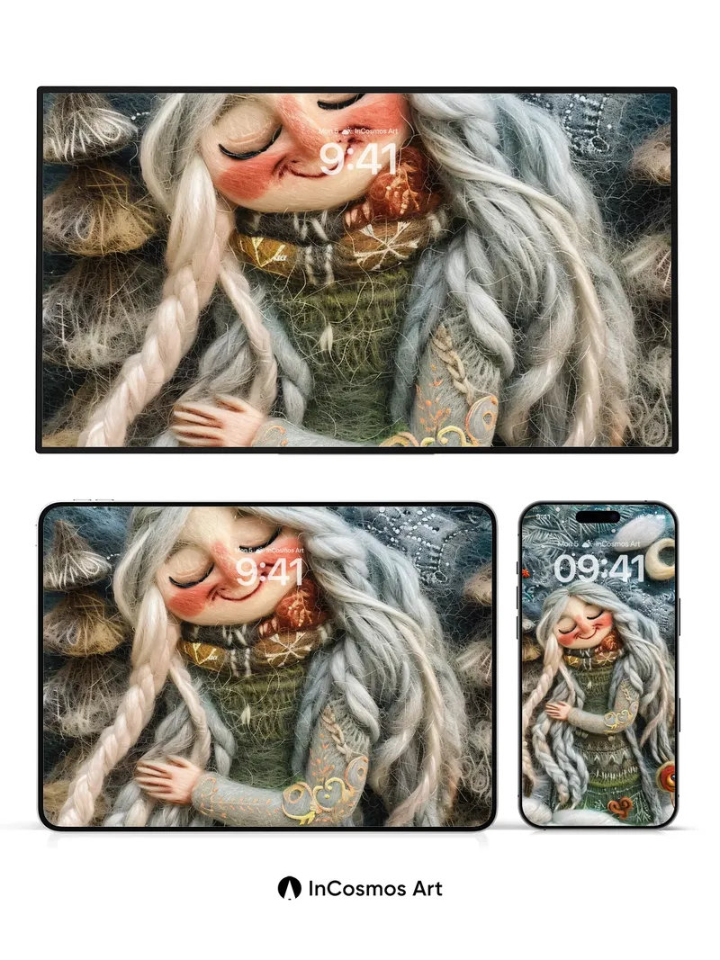 Whispering Frost Wallpaper with Yarn-Weaved Dreams