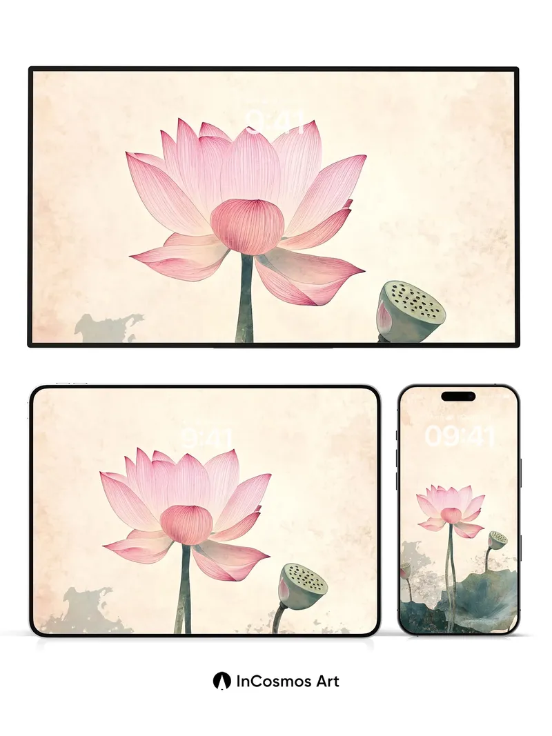 Serenity Bloom Wallpaper with Antique Ink