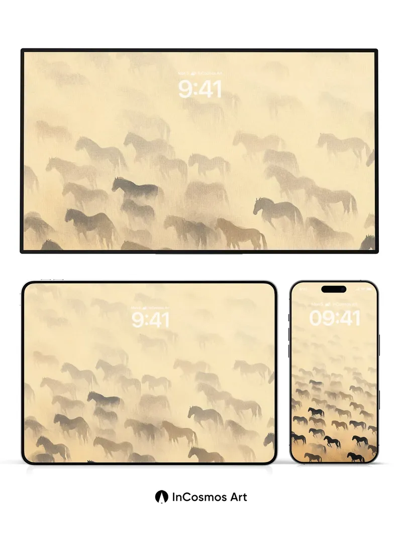 Dusty Mirage Wallpaper with Ghost Horses