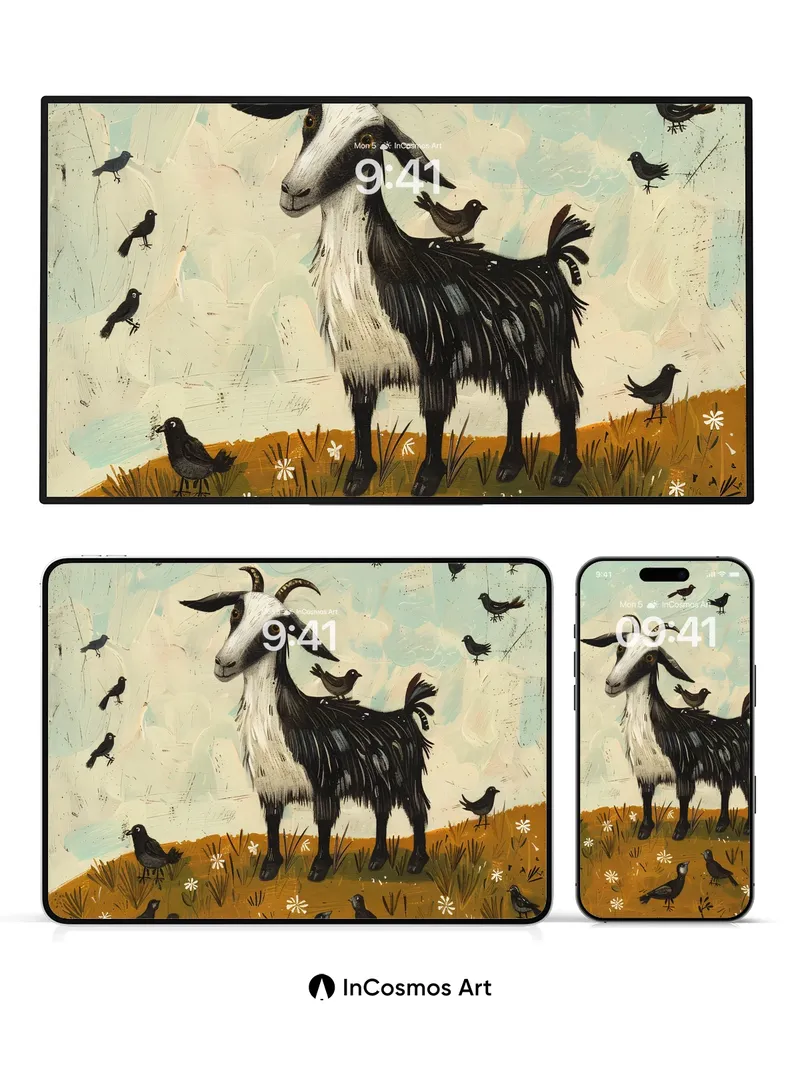 Whispering Goat Wallpaper with Feathered Shadows