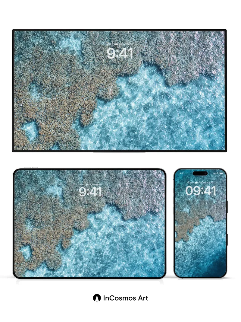 Turquoise Depths Wallpaper with Coral Fractals