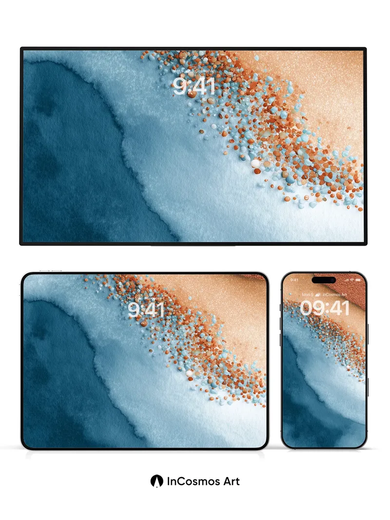 Serenity Shore Wallpaper with Floating Particles