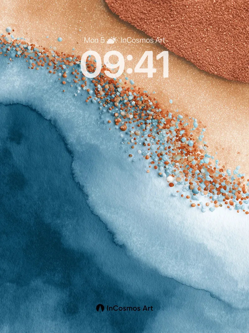 Serenity Shore Wallpaper with Floating Particles