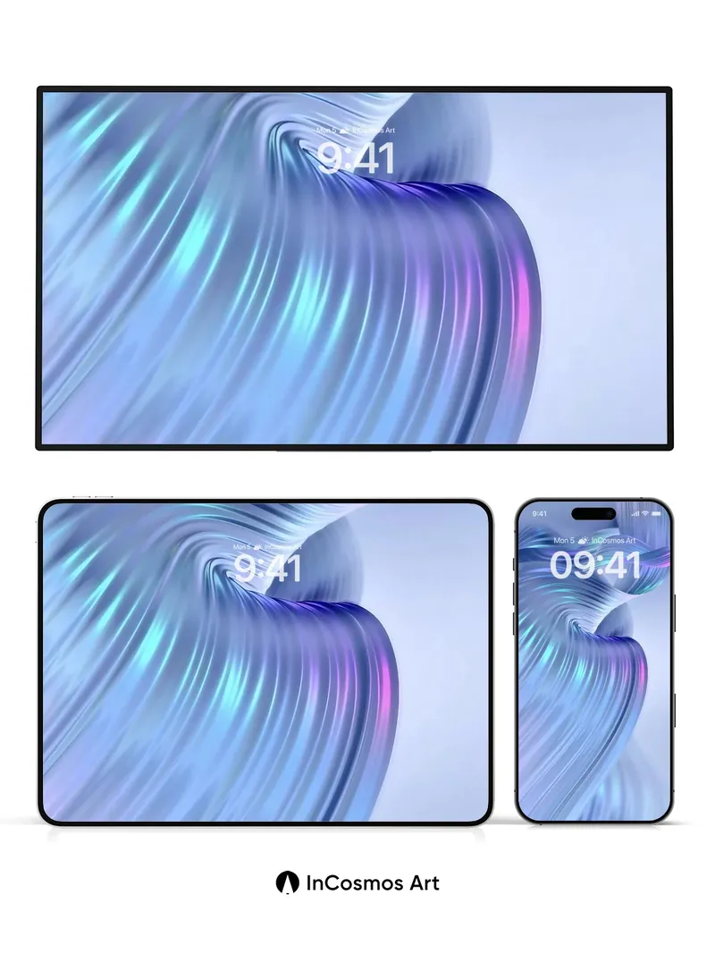 Luminous Wave Wallpaper with Iridescent Flow