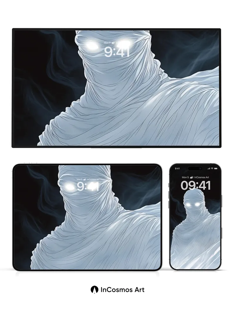 Ethereal Veil Wallpaper with Glowing Eyes