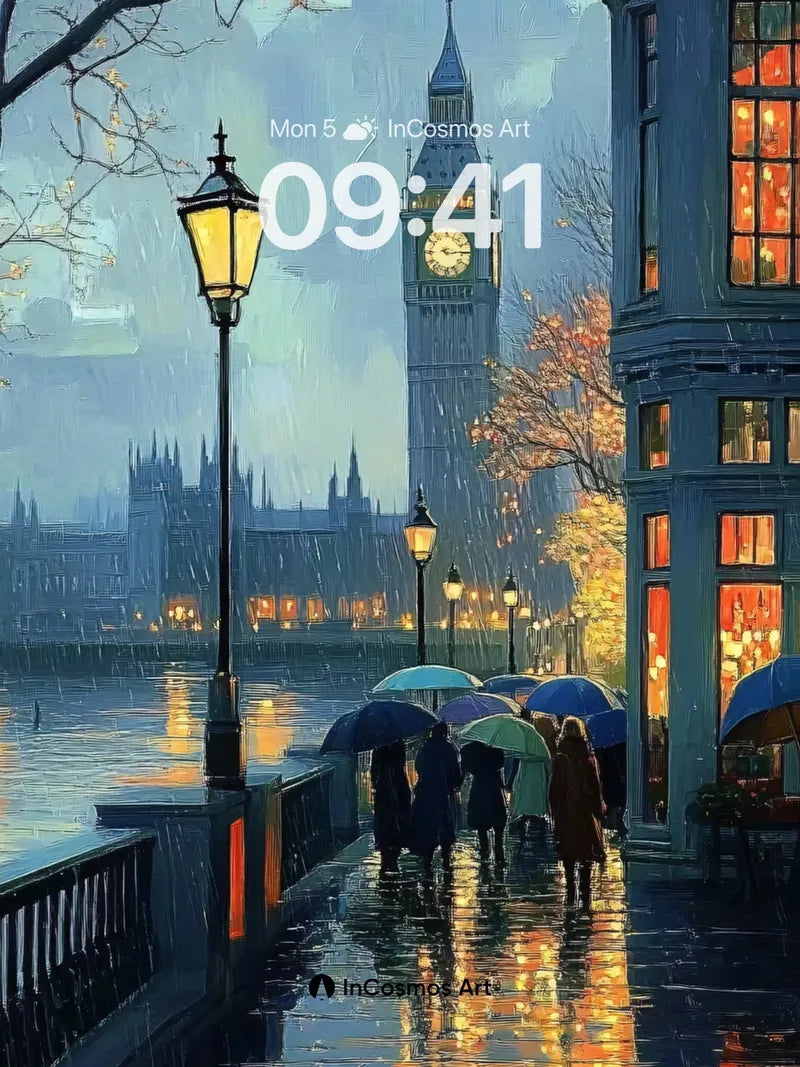 Rainlit London Wallpaper with Clocktower Glow