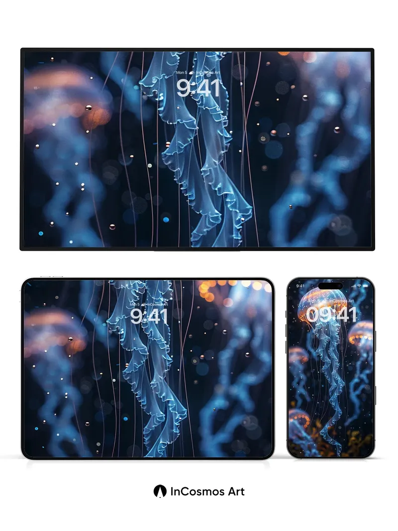 Luminous Drift Wallpaper with Bioluminescent Veils