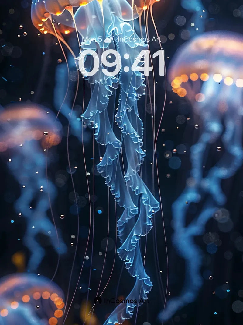 Luminous Drift Wallpaper with Bioluminescent Veils