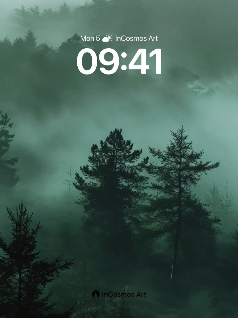 Whispering Mist Wallpaper with Pine Silhouettes
