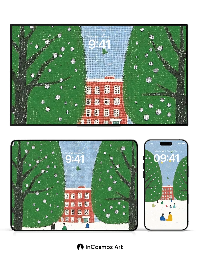 Snowfall Stillness Wallpaper with Whispering Trees