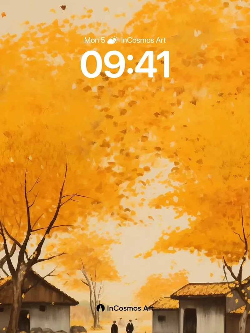 Autumn Hush Wallpaper with Floating Leaves