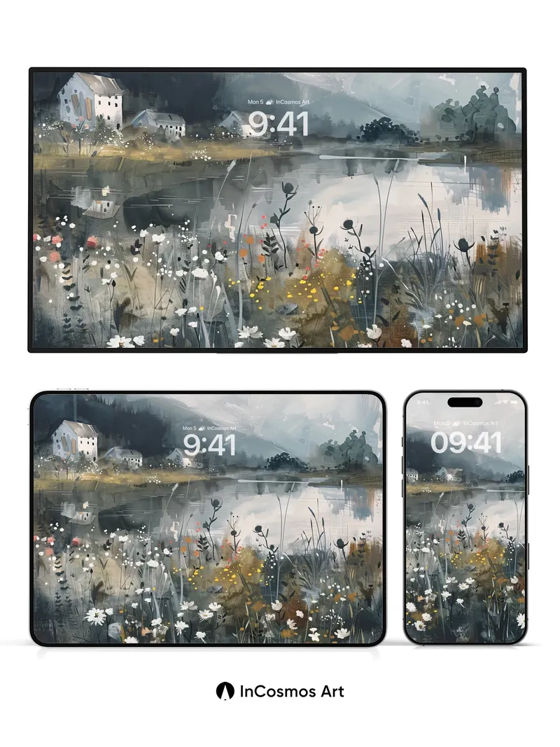 Misty Reflections Wallpaper with Wildflower Whispers