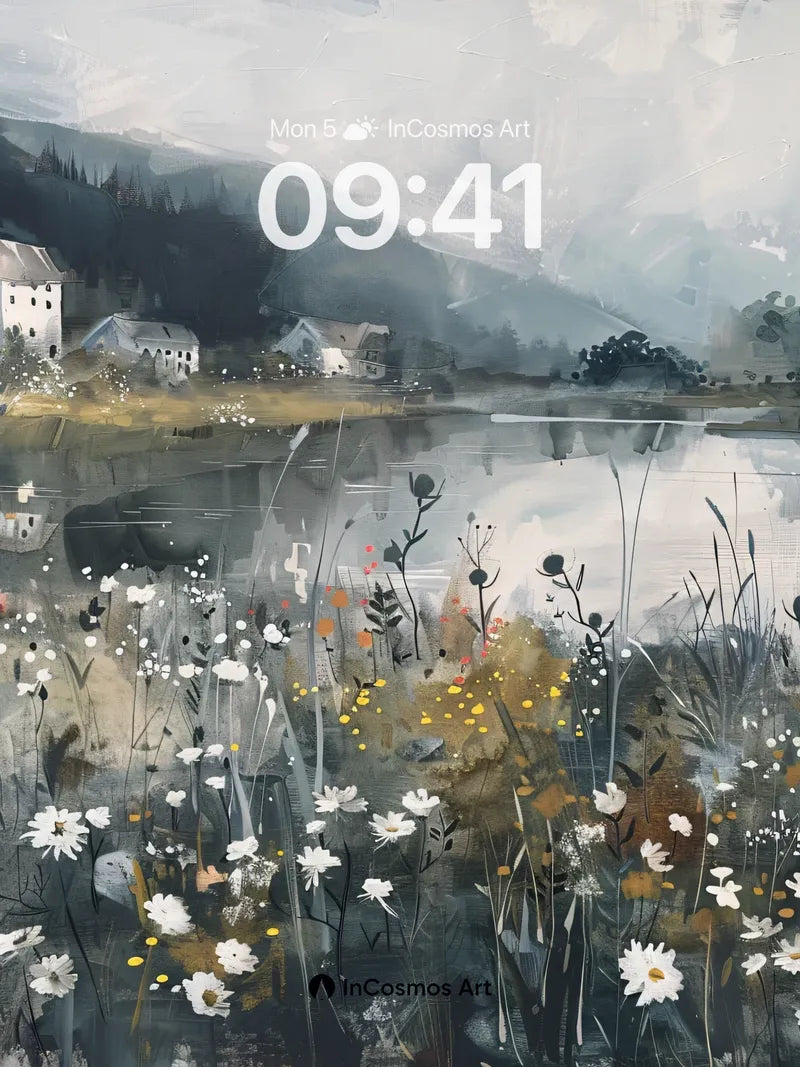 Misty Reflections Wallpaper with Wildflower Whispers