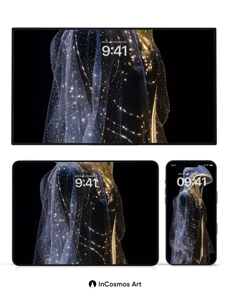 Stellar Veil Wallpaper with Golden Threads