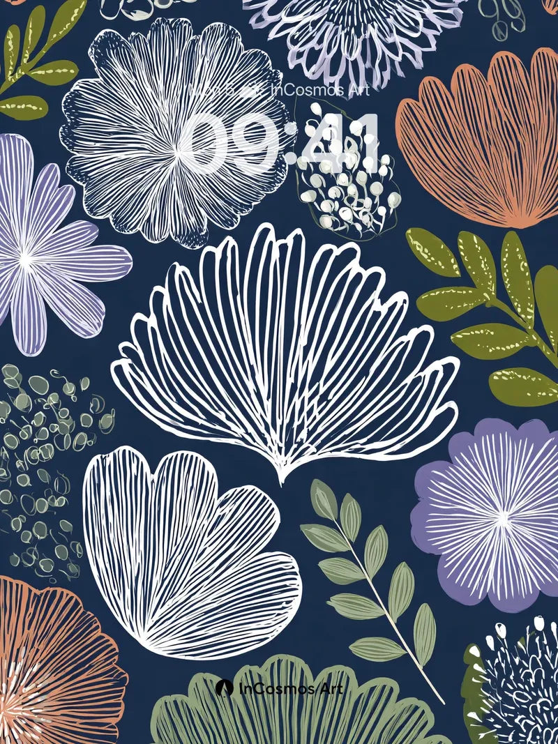 Nocturnal Bloom Wallpaper with Inked Petals wallpaper for iPhone, iPad & Mac