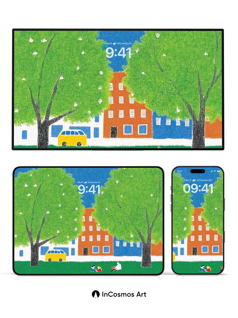 Whimsical Park Wallpaper with Storybook Trees