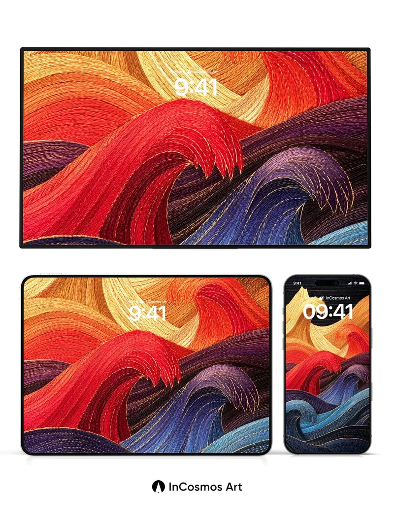 Ember Wave Wallpaper with Threaded Light