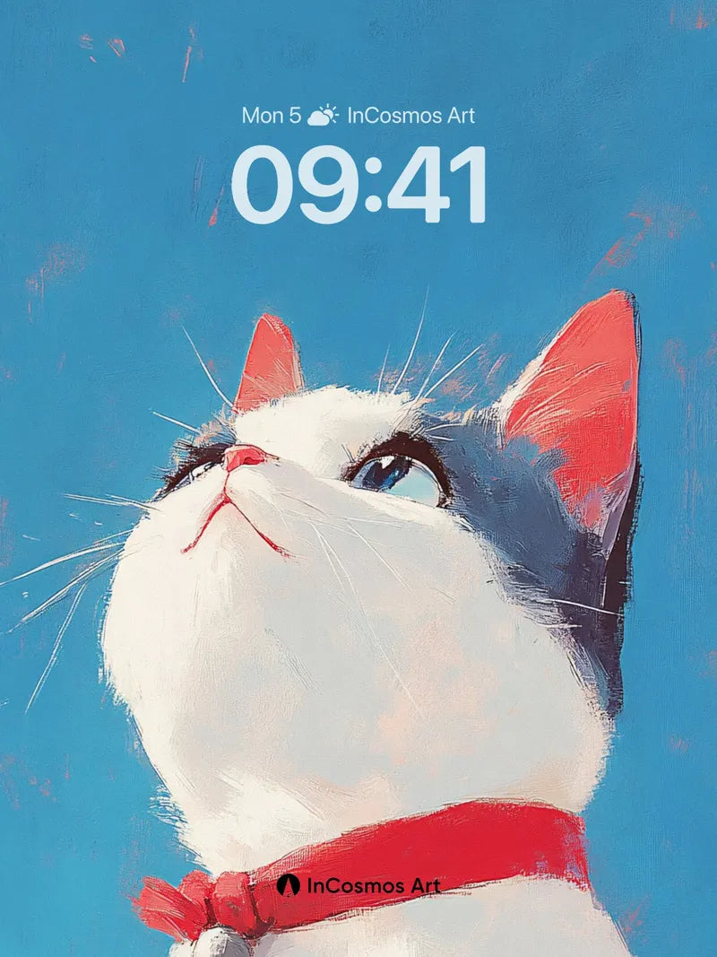 Sky-Gazing Feline Wallpaper with Red Collar wallpaper for iPhone, iPad & Mac