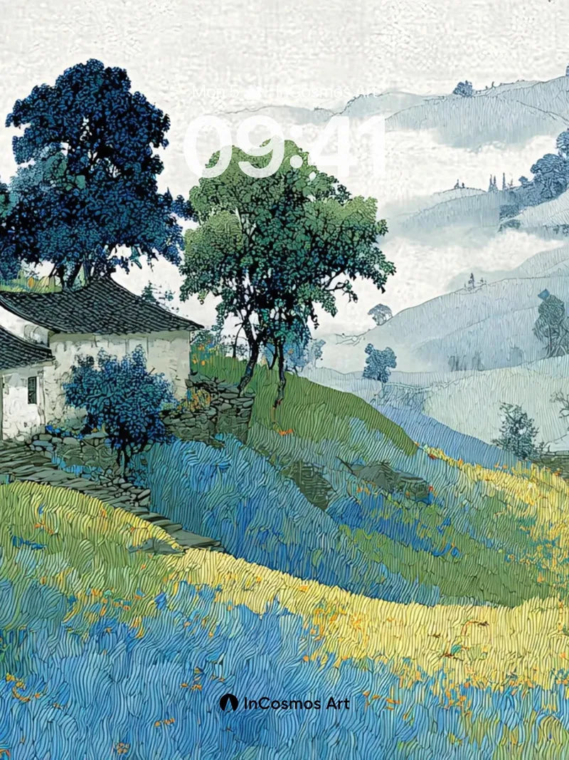 Serenity Hillside Wallpaper with Mist-Covered Valleys