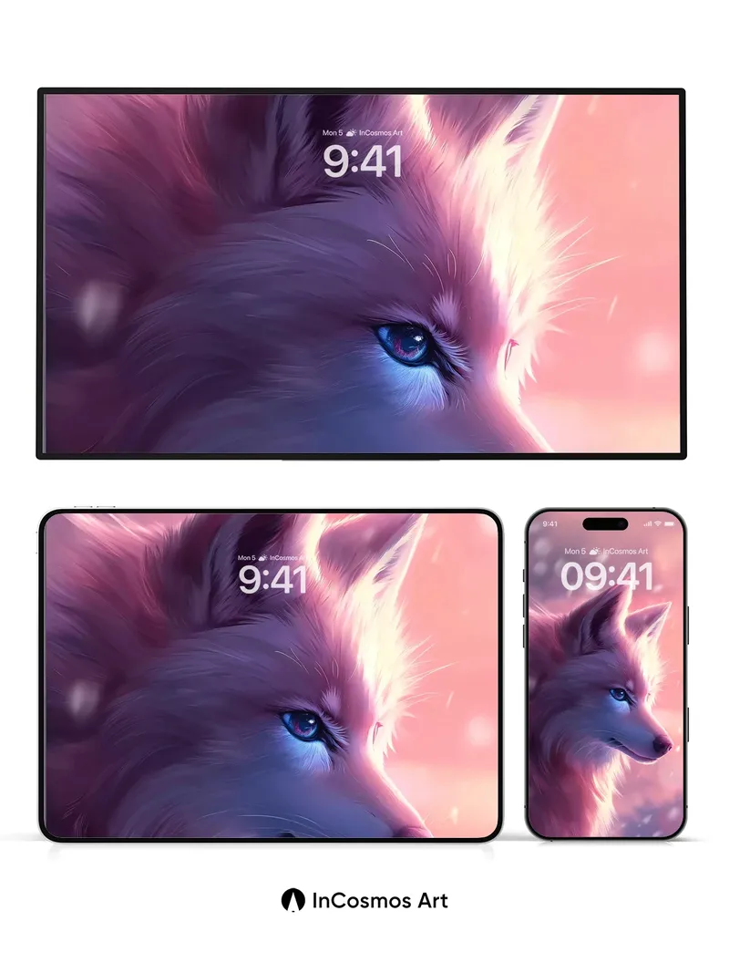 Luminous Frost Wolf Wallpaper with Ethereal Gaze