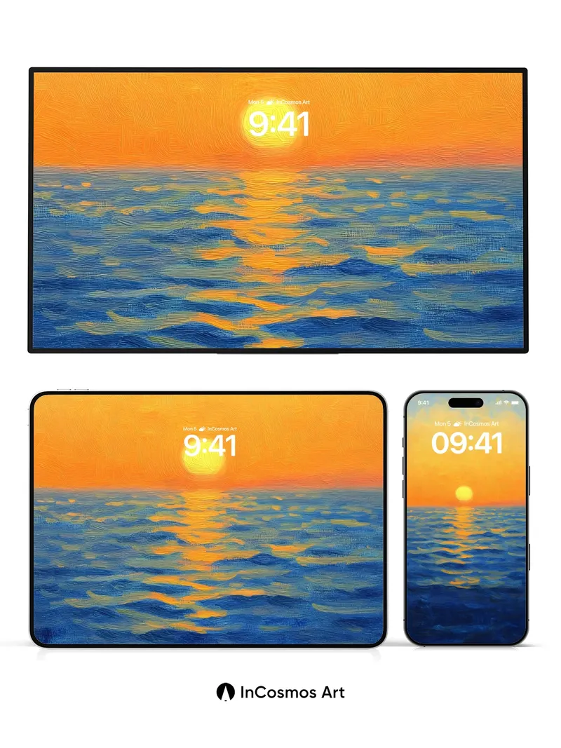 Golden Horizon Wallpaper with Sunlit Waves