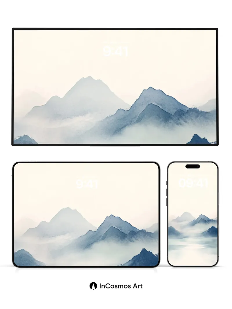 Serene Mist Mountain Wallpaper with Ethereal Light