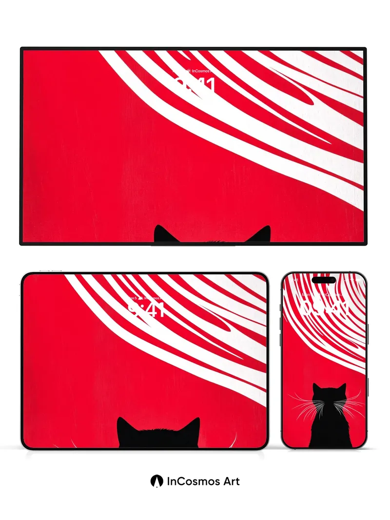 Whispering Wind Wallpaper with Feline Silhouette