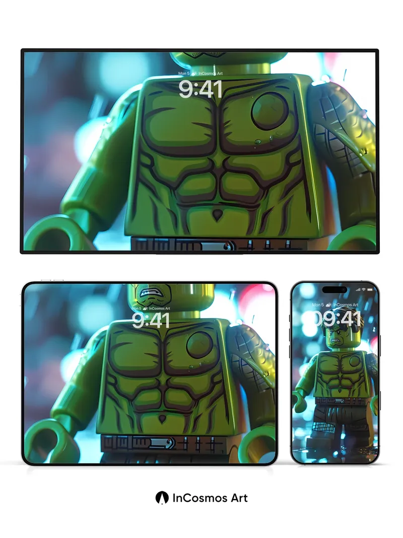 Neon Fury Lego Hulk Wallpaper with Rain-Slicked Reflections