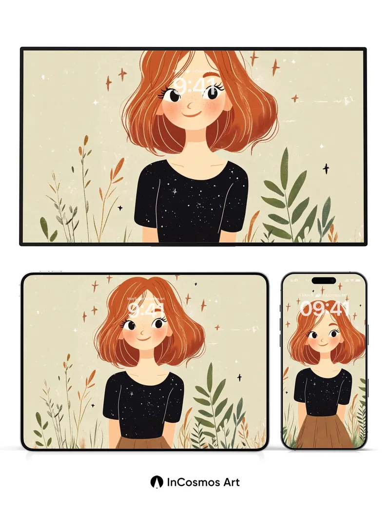 Whispering Meadow Wallpaper with Starlit Hair