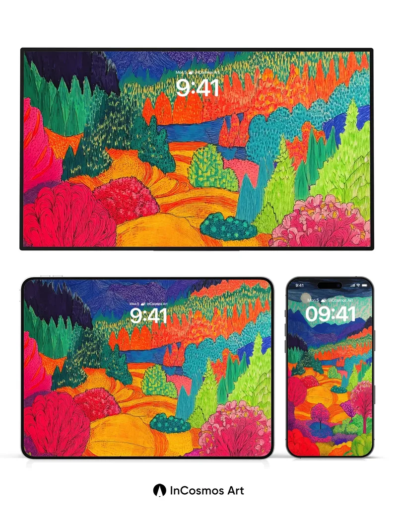 Electric Forest Wallpaper with Moonlit Peaks