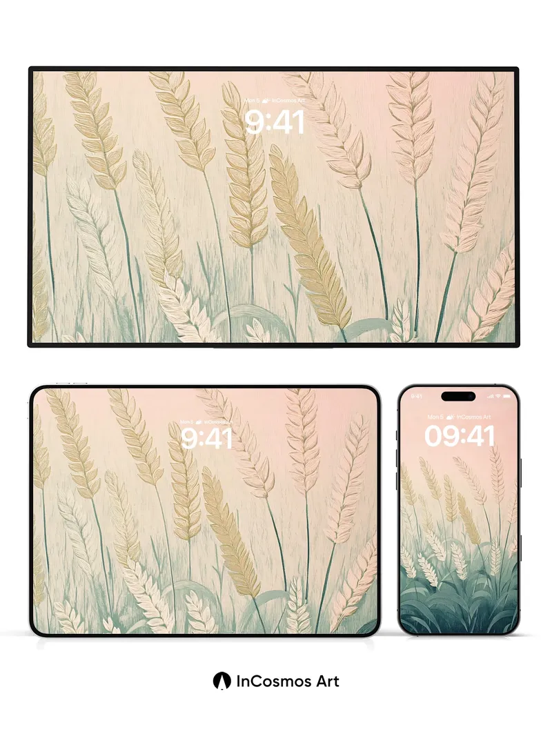 Whispering Wheat Wallpaper with Soft Gradient Sky