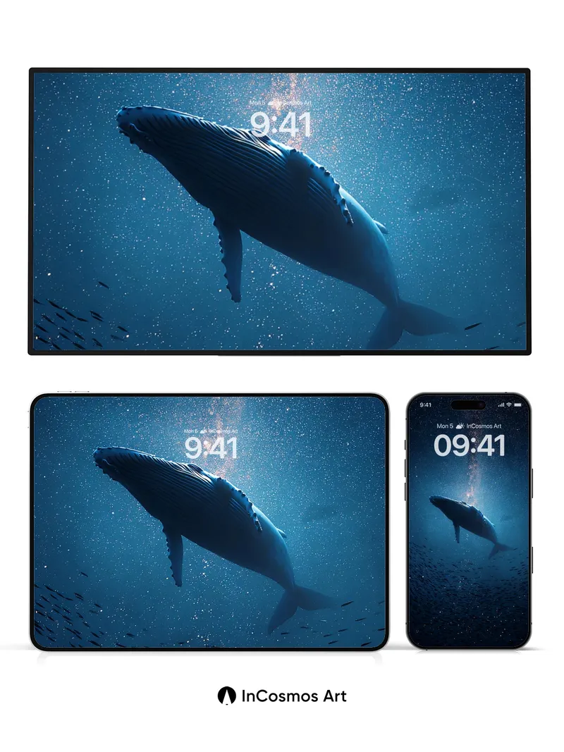 Cosmic Whale Wallpaper with Starlight Veil