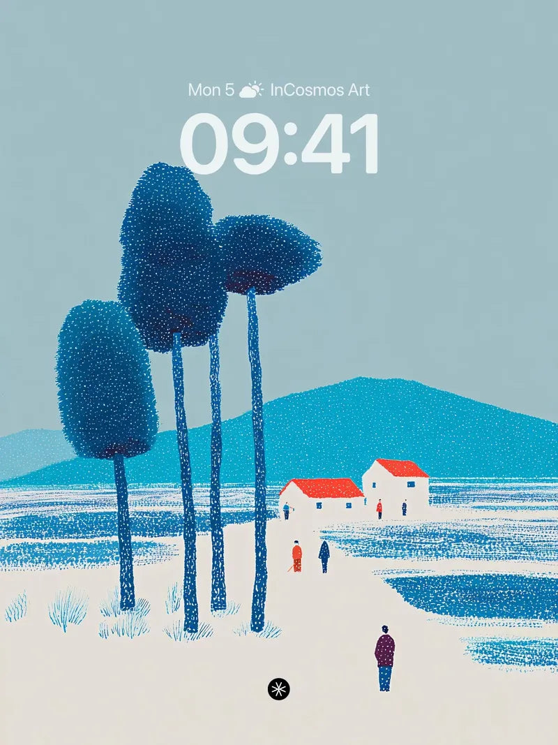 Serene Winter Landscape Wallpaper with Minimalist Trees wallpaper for iPhone, iPad & Mac